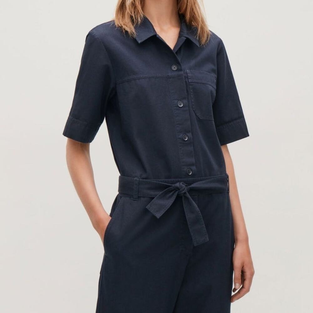 COS Utility Belted Cotton Jumpsuit in Navy Blue Size 10 - Picture 2 of 9